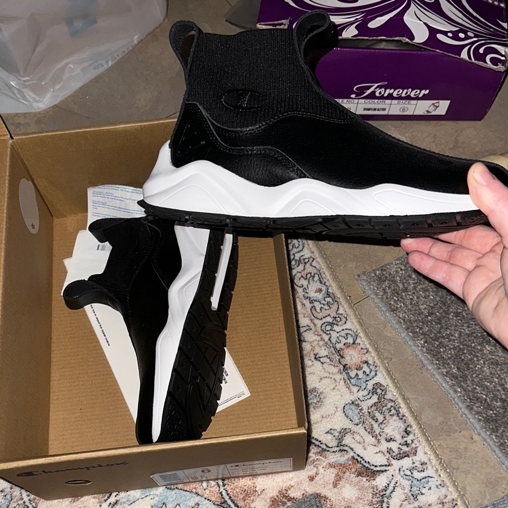 Champion Black Sock-Sneaker with White Midsole